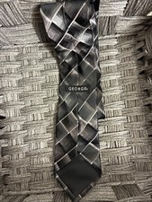 GEORGE PRE-OWNED MEN'S NECK TIE GEOMETRIC DESIGN BLACK AND SILVER
