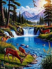 Landscape Diamond Art Kits for Adults,Forest Deer 5D Diamond Painting Kits 12x16