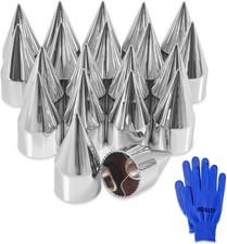 20Pcs Lug Nut Covers 33Mm X 4 1/4" Spike Nut Covers ABS Chrome Plastic Screw on