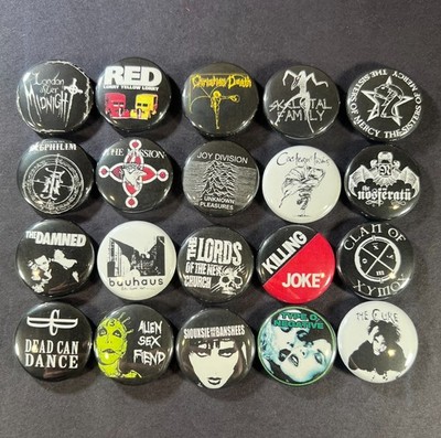 Goth Bands 1'' Pinback Button Set (Includes all 20 Pins) Rock 80s 70s New Wave