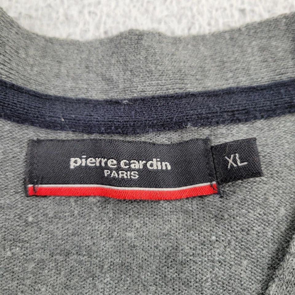 Cárdigan Suéter Pierre Cardin Para Hombre XL Gris Cuello en V Bordado Botones París Foto 3 de 4