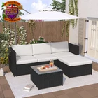 5Pcs Rattan Garden Furniture Patio Sofa Set Glass Coffee Table Black UK
