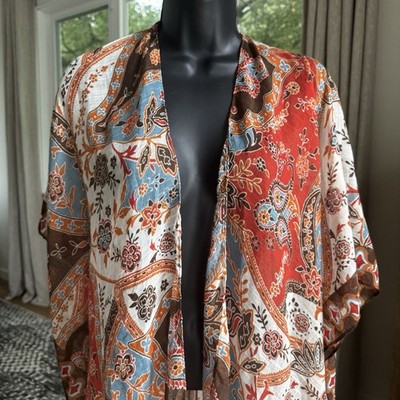 Rachel Rachel Roy Women s Paisley Kimono Duster Cover-Up OS Colorful Boho Earthy