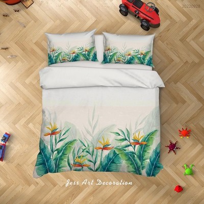 3D Tropical Plant Watercolor Quilt Cover Set Bedding Sets Pillowcases