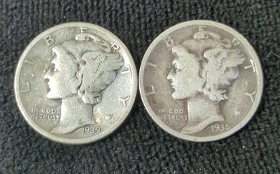 Lot Of Two Mercury Dimes 1935 & 1939