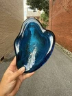 BLENKO Vintage Blue Glass Free Form Amoeba Bowl Ashtray Trinket Dish MCM