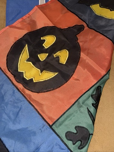 Vintage 1980's Fall Halloween Stitched Banner Flag Fall October Flags Post Vtg - Picture 18 of 24