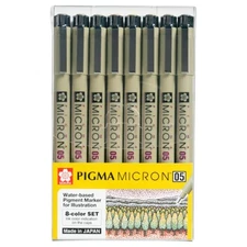 Pigma Micron pens 05 line Drawing 8 Color Set, Archival ink fineliner manga