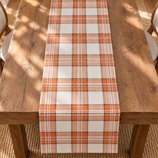 Solino Home 100 Pure Linen Table Runner Orange, Orange Plaid 14 x 48 in