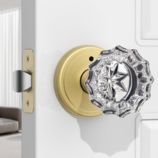 1 Pack Crystal Door Knob, Rosette Shaped Glass Door Knobs Interior with Lock,...