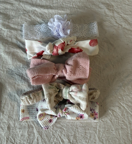 Floral Bow & Lace Stretch Baby Headband Set, Multicolor One Size Fabric