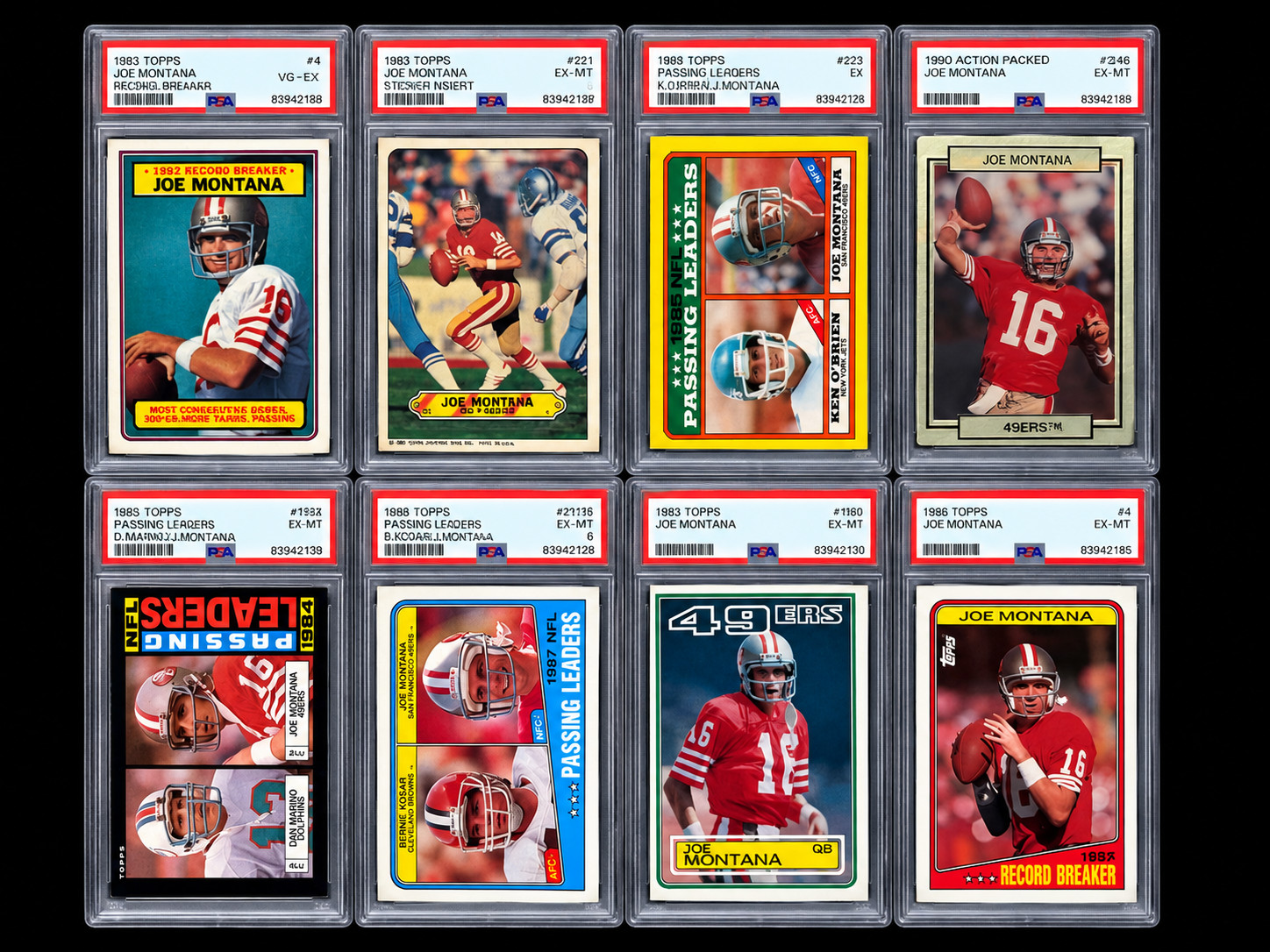 Lot of 8 Joe Montana PSA Graded Slabs - Mid Grade Clean Slabs - Fast Shipping! view 1