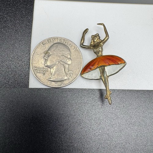 Vintage ARTEL Italy Ballerina Brooch Sterling Vermeil Enamel Tutu 1.5” 4.5g - Picture 7 of 7