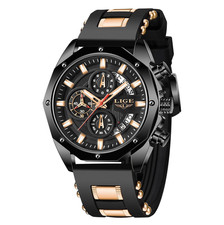 Men's Chronograph Watch Japanese Quartz Movement Luminous Black Silicone Strap