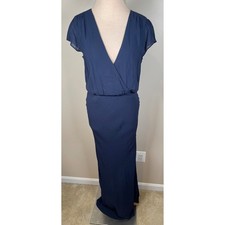 Reformation Nayeli Cap Sleeve V Neck Navy Blue Maxi Dress Size 8
