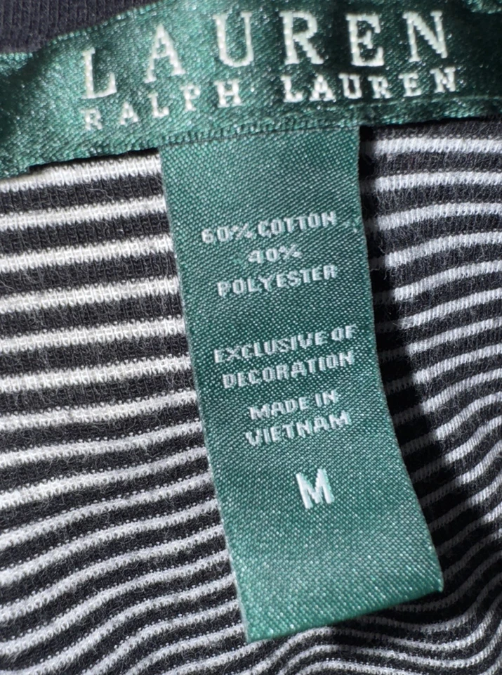 Chic Lauren Ralph Lauren Pijama Camisa para Dormir Talla M Negro Blanco Rayas Jersey Tejido Foto 4 de 4
