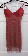 NWT Sister Party Red Lace Rhinestone Mini Dress Open Back Mesh Bodycon Sexy NEW