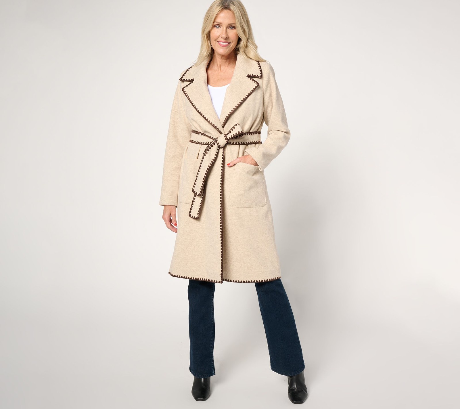 BEAUTIFUL by Lawrence Zarian Women's Jacket Sz XL Belted Double White A660961
