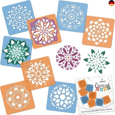 NAKLEO Schablonen Malen für Kinder, 8 Stück Set 15x15cm Mandalas Rangolis, K