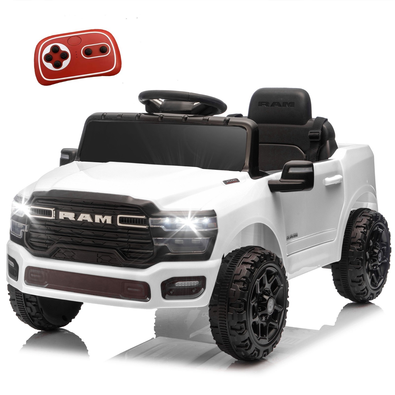 12V Kids Ride on Car Electric Toy,Toddler Licensed RAM 3500 Truck w/Remote,White