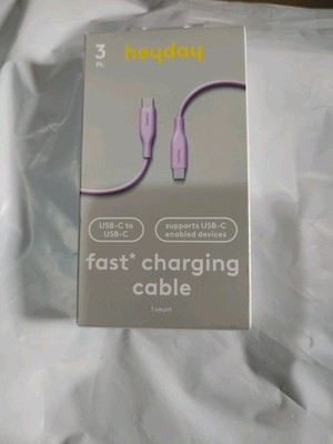Heyday 3' USB-C to USB-C Fast Charging Silicone Cable  PURPLE