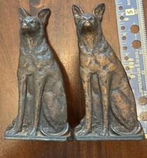 2 Antique Cast Iron German Shepherd Door Stop Figurine Statue 6.5