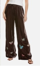 Johnny Was Luciana Wide Leg Velvet Embroidered Pants Pull On Butterfly size XXL