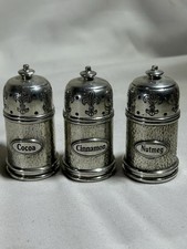 Vintage Pewter Cinnamon Nutmeg Cocoa Shaker Set UP 1996 Kitchen Bake Collectible