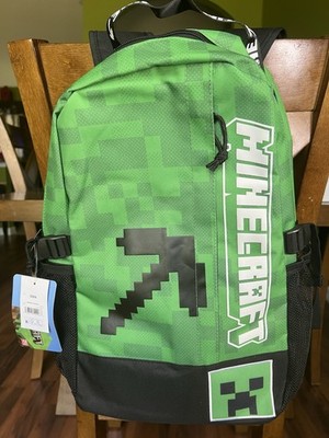 Minecraft Pickaxe Creeper 17'' Kid s Backpack Book School Bag Black Green