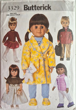 BUTTERICK PATTERN 3329 JACKET DRESS TOP PAJAMAS BACKPACK FITS 18" DOLLS CUT