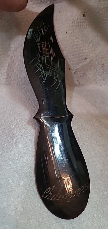 Letter Opener Philippines Souvenir  Hand Carved Painted Shell 6.5"old
