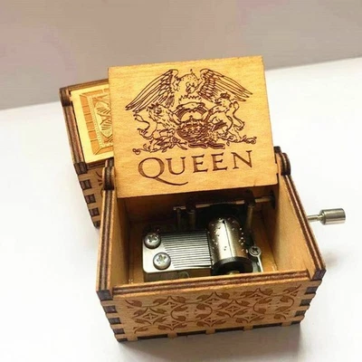 Retro Carved Bohemian Rhapsody Wooden Engraved Queen Music Box Kids Gift