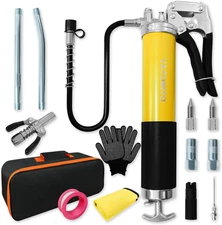 15 Pcs Versatile Grease Gun Kit,7000 PSI Leak-Proof Spray Grease Gun with 14oz C