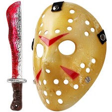 Cosplay Mask Machete Set Costume Halloween Horror Adult Scary Yellow 1