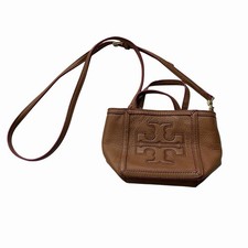 Tory Burch Brown Pebbled Leather Small Crossbody Bag Logo Double T