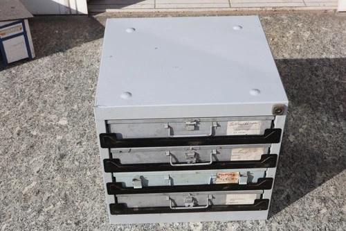 Metal tool box with drawers - and all sorts - approx 37x35x38cm
