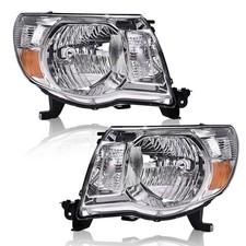 Pair Halogen Headlights Clear Lens Chrome Housing Amber Reflector 05-11 Tacoma
