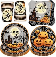 Halloween Partygeschirr Set 50 StüCk KüRbis Pappteller Becher Servietten FüR 10