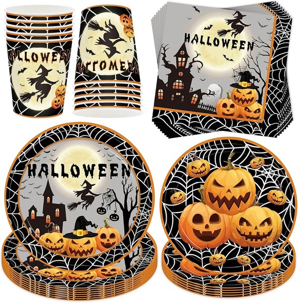Halloween Partygeschirr Set 50 StüCk KüRbis Pappteller Becher Servietten FüR 10-image
