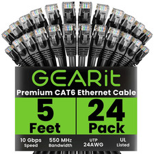 Cat 6 Ethernet Cable 24-Pack 5 Feet Cat6 Network Patch, 10Gbps, RJ45, Snagless