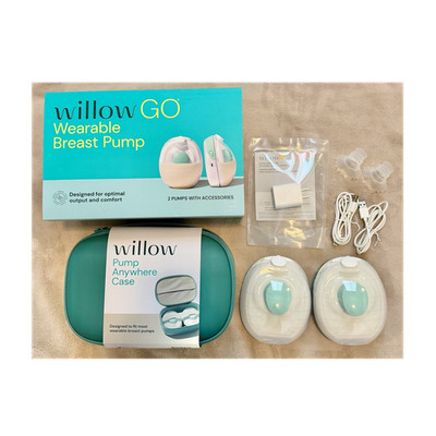 Willow Go Wearable Double Electric Breast Pump Set, Case, 19mm Flange, & Plug