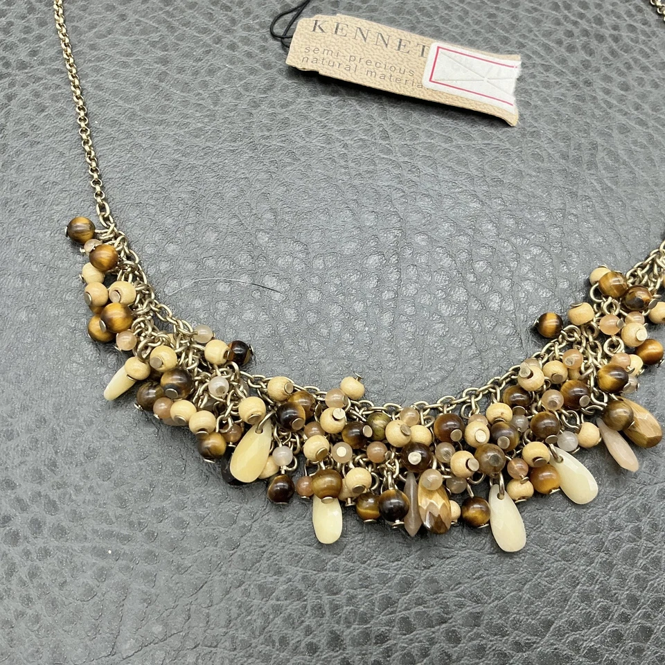 Kenneth Cole Necklace Tiger's Eye Beaded Statement 16in Semi-Precious Stone - Image 3 of 4