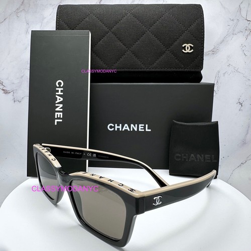 New Chanel Sunglasses Black Beige CHANEL Letter Top Frame Logo Silver CC Logo