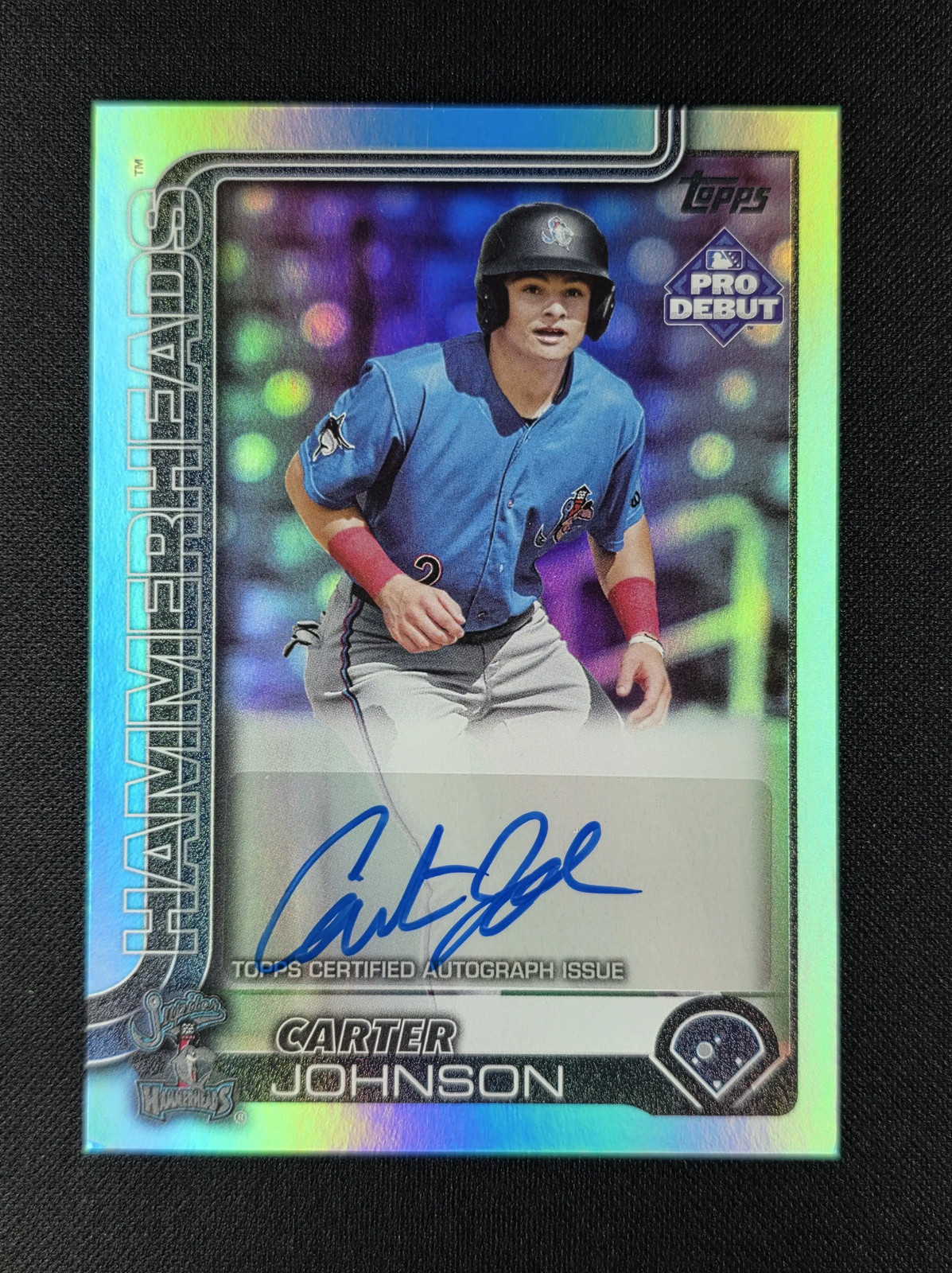 Carter Johnson 2025 Topps Pro Debut Aqua Foil AUTO 27/75 #187 MARLINS