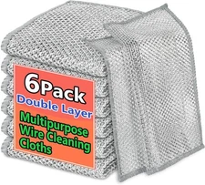 6PCS Double-Layer Wire Dishcloth, Non-Scratch Wire Dishwashing Rags, Multipurpos