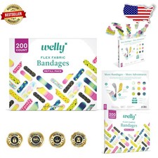 200 Count Bandage Refill - Flexible Fabric, Sterile, Unique Prints
