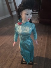 1960s Vietnamese Handcrafted Doll In Traditional Dress Wood Base READ 6