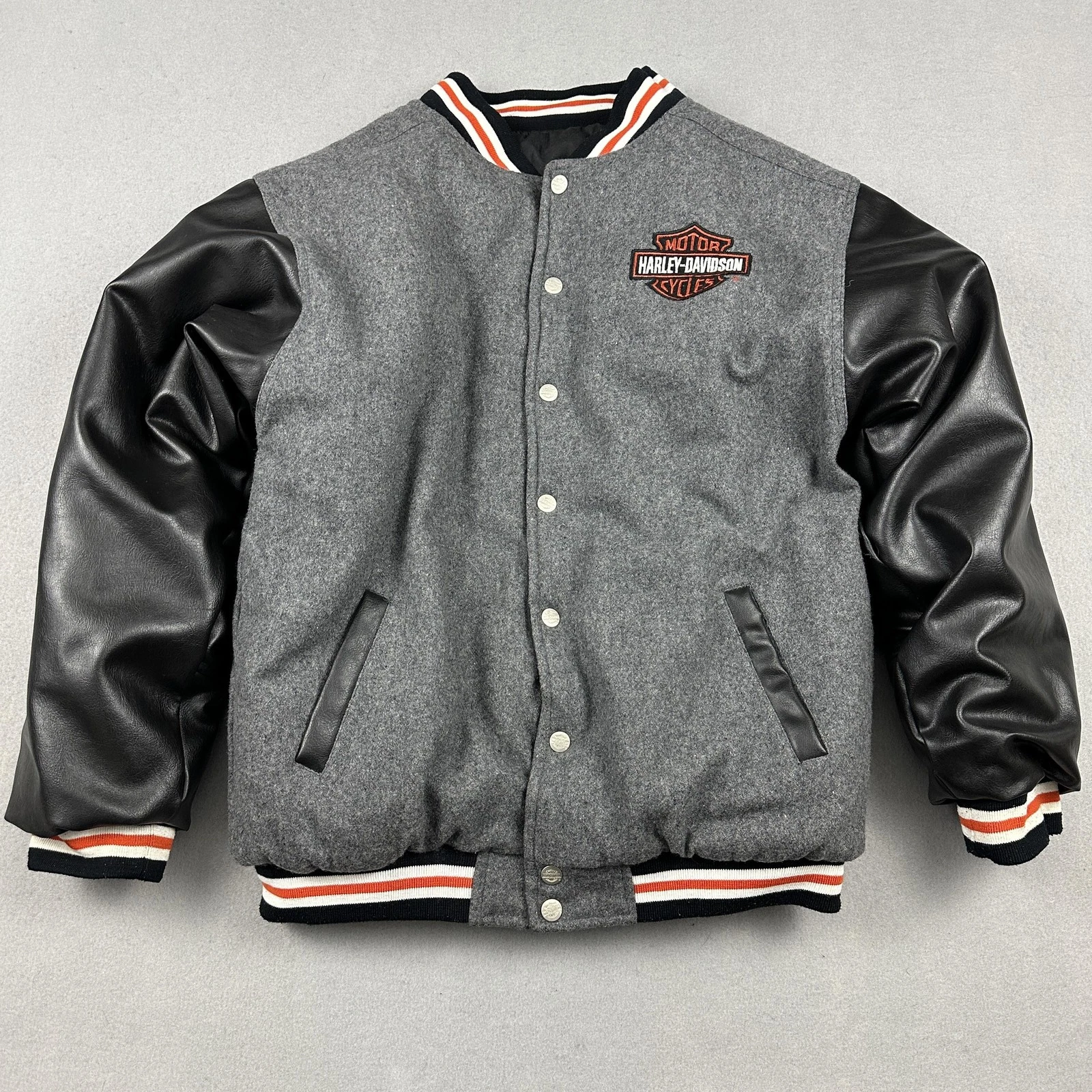 Harley-Davidson Jacket Youth XL Gray Black Reversible Varsity Motorcycle Biker