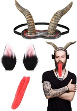 Krampus Costume Horns Headband 3 Pcs Gothic Christmas Devil Ears Tongue Cosplay