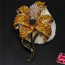 New Yellow Bling Flower AB Rhinestone Crystal Fashion Womens Charm Brooch Pin